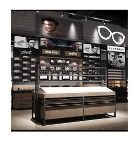 Custom Wall Mounted Sunglass Store Design Wooden Optical Shop Interior Design