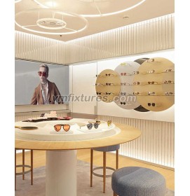 Custom Wall Mounted Sunglass Display Wooden Optical Shop Design