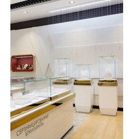 Modern Retail Portable Wooden Glass Jewelry Pedestal Display Showcase