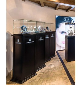 Modern Retail Portable Black Locking Wooden Glass Jewelry Pedestal Display Cabinet Design