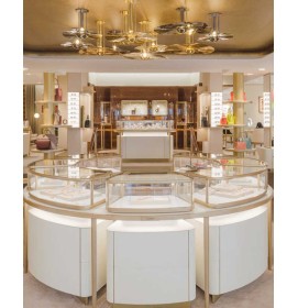 Modern Stainless Steel Glass Table Top Jewelry Display Counter For Retail Store With Wooden Floor Cabinet