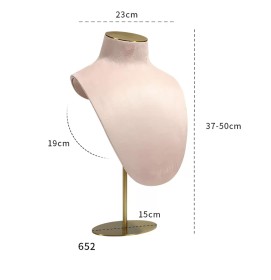 Gold Metal Pink Velvet Jewelry Necklace Display Bust For Sale