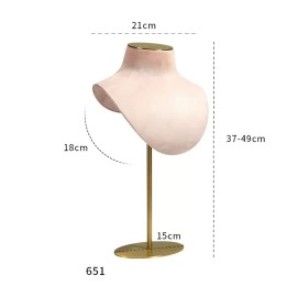 Luxury Gold Metal Pink Velvet Jewelry Necklace Display Bust For Sale