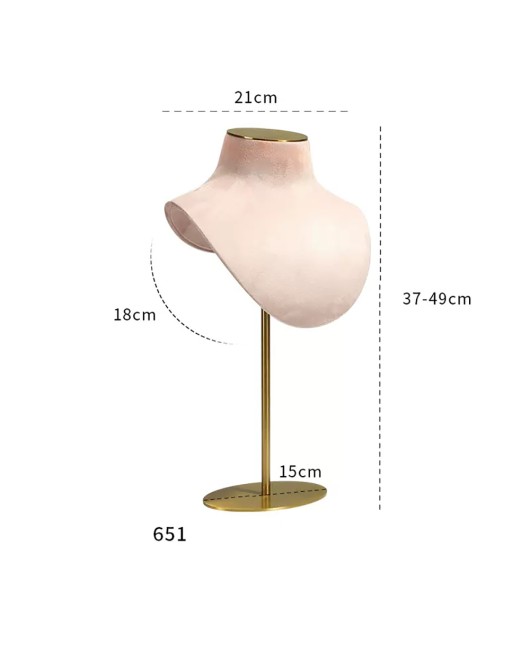 Luxury Gold Metal Pink Velvet Jewelry Necklace Display Bust For Sale
