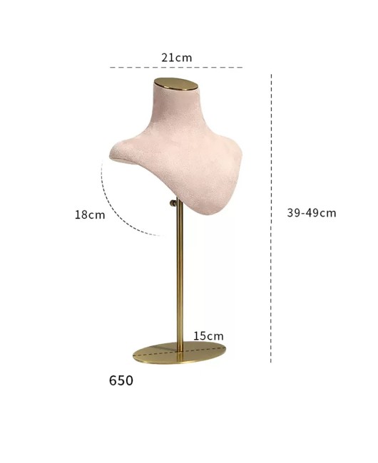 New Luxury Gold Metal Pink Velvet Jewelry Necklace Display Bust For Sale