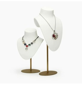 New Gold Metal Luxury White Velvet Jewelry Necklace Display Bust