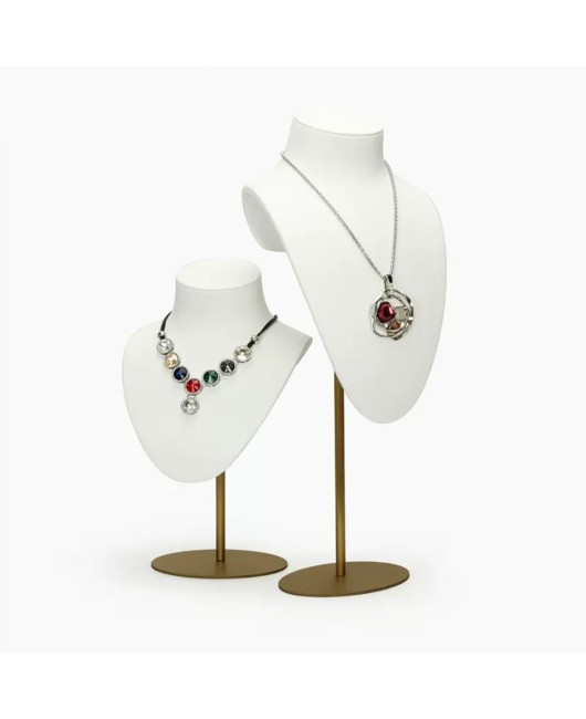 New Gold Metal Luxury White Velvet Jewelry Necklace Display Bust