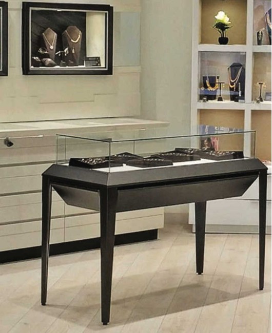Modern Custom Retail Glass Black Portable Jewellery Display Table Showcase