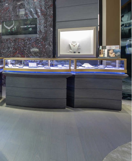Modern Luxury Retail Custom Glass Wooden Jewellery Shop Display Cabinet Design