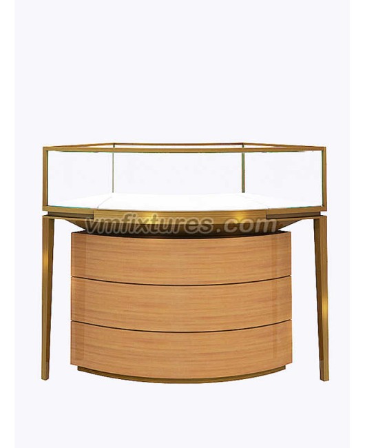 Creative Design Circular Brushed Gold Stainless Steel Jewellery Display Counter For Sale