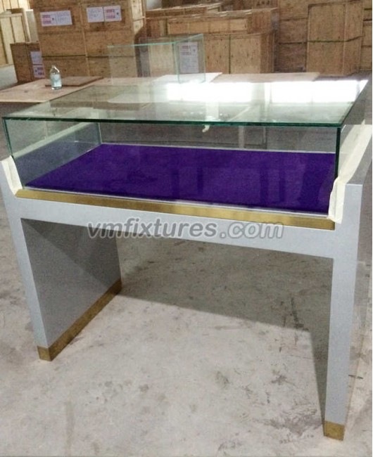 Mesa de exibição de joias de vidro para loja de varejo de madeira personalizada