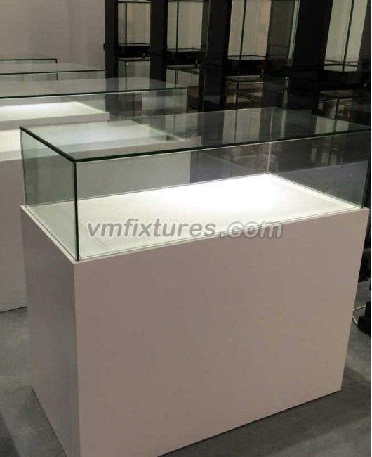 Comptoir d'affichage de magasin de bijoux en bois en verre blanc moderne à vendre
