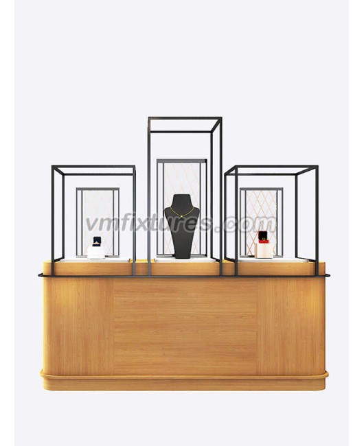 Luxury Creative Design Wooden Tempered Glass Countertop Jewelry Shop Display Case