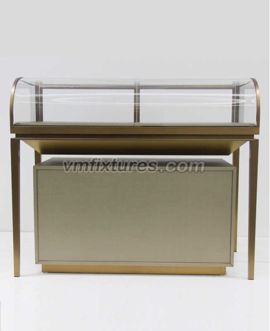 Creative Design Curved Jewlry Display Showcase Counter With Floor Cabinet