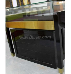 Black and Gold Gloss Jewelry Showcase Counter for Jewellery Shop