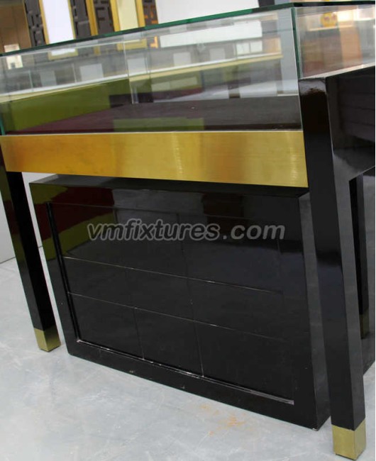 Black and Gold Gloss Jewelry Showcase Counter for Jewellery Shop
