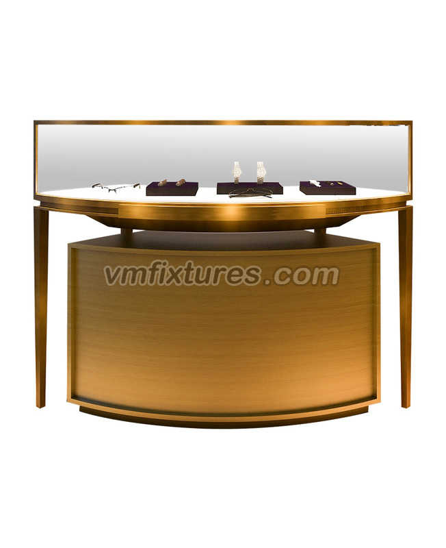 Creative Design Circular Brushed Gold Stainless Steel Jewellery Display Counter For Sale