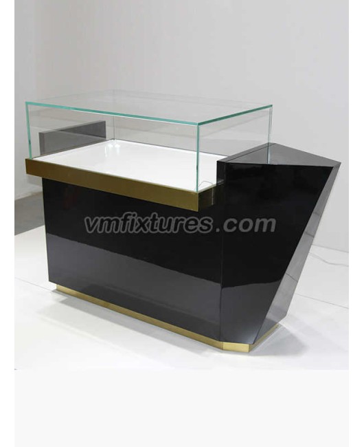 Black and Gold Luxury Wooden Jewelry Shop Display Counter Showcase