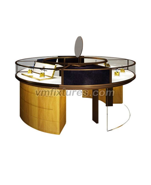 Luxury Creative Design Round Glass Jewelry Showroom Display Counter 