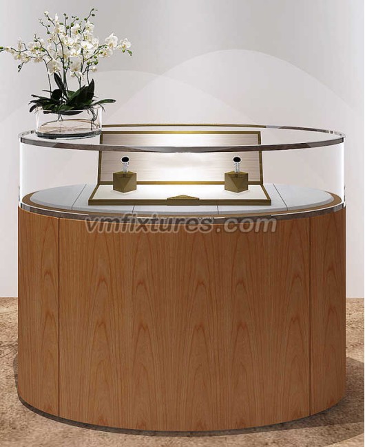 Desain Kreatif Oval Wooden Retail Store Free Standing Jewelry Display Counter