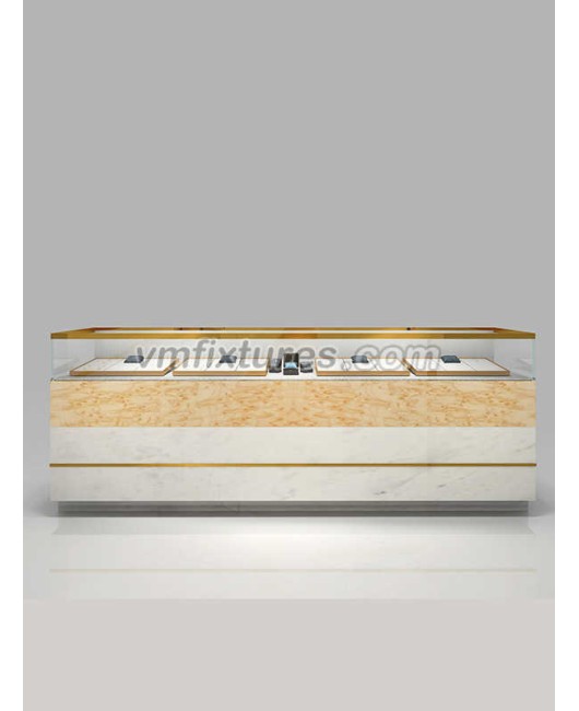 Armário de balcão de exibição de joias de vidro de madeira de luxo personalizado