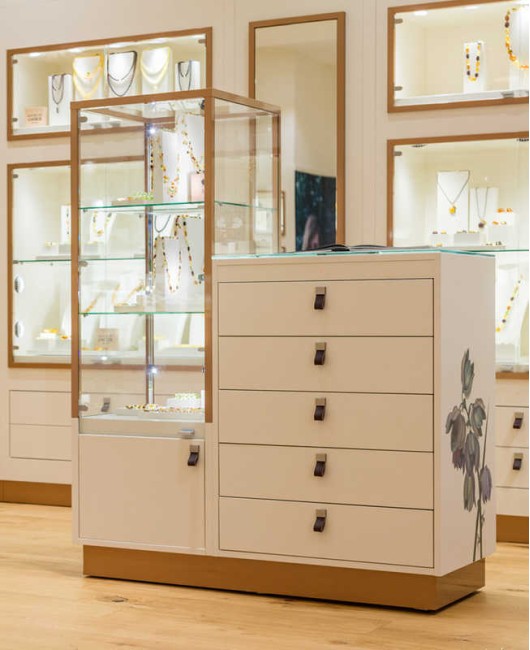 Luxe Creatief Ontwerp Houten Glas Sieraden Winkel Display Teller Showcase