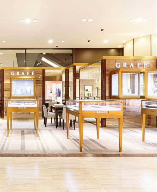Commercial Modern Custom Luxury Golden Jewellery Shop Display Showcase