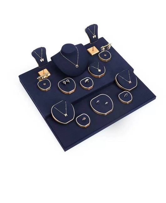 Luxury Navy Blue Velvet Jewelry Display Set For Sale