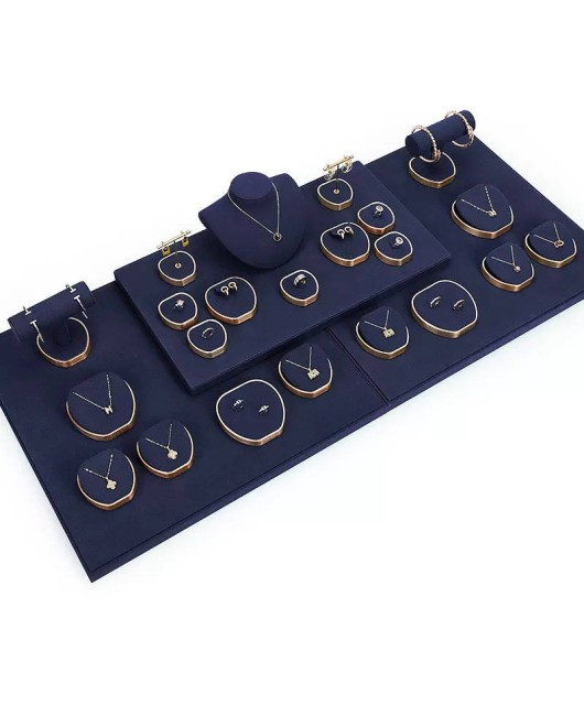 Luxury New Navy Blue Velvet Jewelry Display Set For Sale