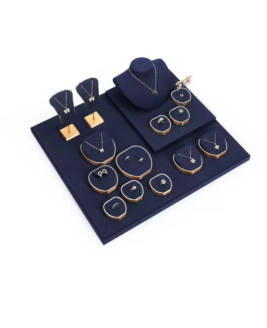 Navy Blue Velvet Jewelry Display Set For Sale