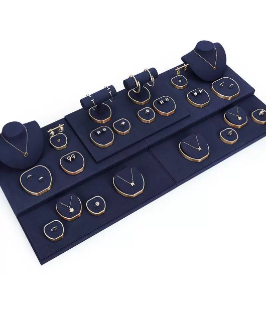Retail Gold Trim Navy Blue Velvet Jewelry Display Set
