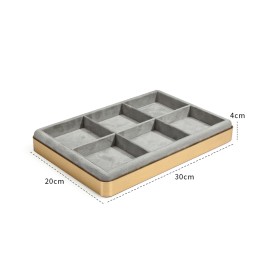 Luxury Gold Trim Light Gray Velvet Grid Jewelry Display Tray For Sale