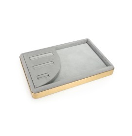 Luxury Gold Trim Light Gray Velvet Jewelry Bangle Presentation Tray For Sale