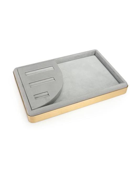 Luxury Gold Trim Light Gray Velvet Jewelry Bangle Presentation Tray For Sale