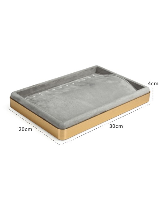 Luxury Gold Trim Light Gray Velvet Jewelry Bracelet Display Tray For Sale