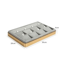 Luxury Gold Trim Light Gray Velvet Jewelry Pendant Ring Display Tray For Sale