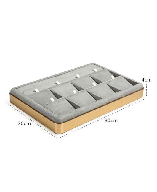 Luxury Gold Trim Light Gray Velvet Jewelry Pendant Ring Display Tray For Sale