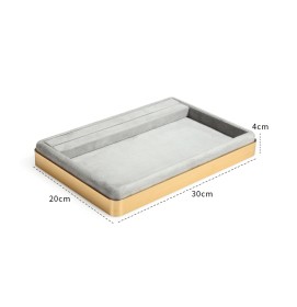 Luxury Gold Trim Light Gray Velvet Jewelry Presentation Tray For Sale