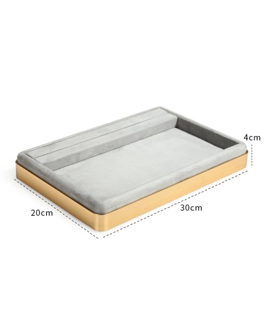 Luxury Gold Trim Light Gray Velvet Jewelry Presentation Tray For Sale