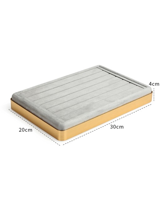 Luxury Gold Trim Light Gray Velvet Jewelry Ring Display Tray For Sale