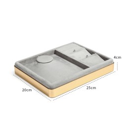 Luxury Gold Trim Light Gray Velvet Jewelry Set Display Tray For Sale