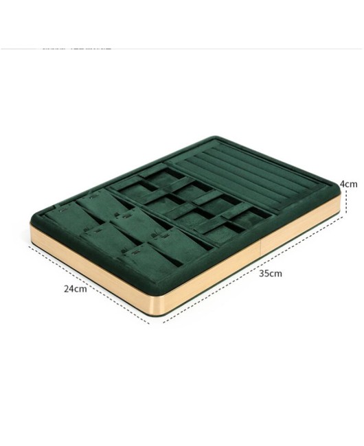 Gold Trim Dark Green Velvet Jewelry Display Tray For Sale