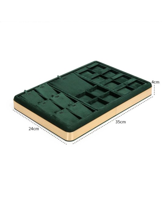 Retail Gold Trim Dark Green Velvet Jewelry Display Tray For Sale