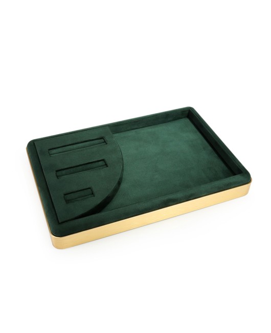Luxury Gold Trim Green Velvet Jewelry Bangle Presentation Tray For Sale