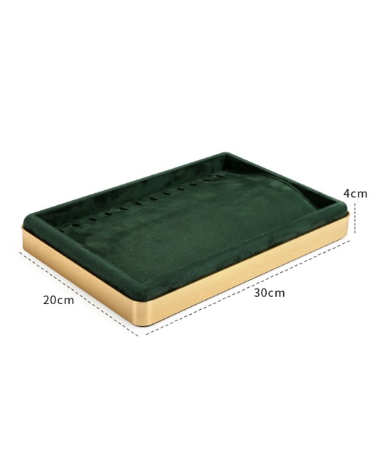 Luxury Gold Trim Green Velvet Jewelry Bracelet Display Tray