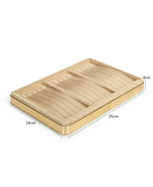 Gold Trim Khaki Velvet Jewelry Bracelet Display Tray For Sale
