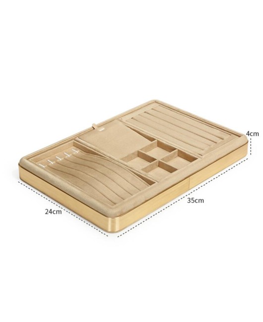 Gold Trim Khaki Velvet Jewelry Display Tray For Sale