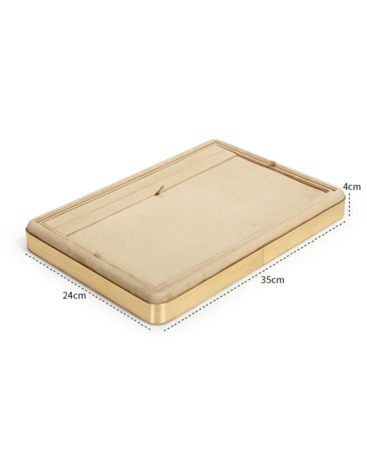 Gold Trim Khaki Velvet Jewelry Presentation Tray For Sale