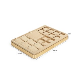 Luxury Gold Trim Khaki Velvet Jewelry Display Tray For Sale