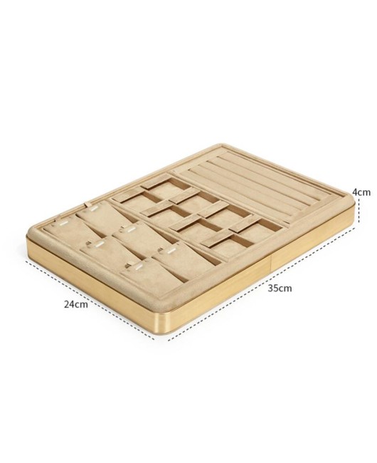 Premium Gold Trim Khaki Velvet Jewelry Display Tray For Sale